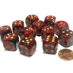 Dice>Vortex 16mm D6 Chessex Dice Block (12 Dice) - Burgundy with Gold Pips - Your Source for Gaming Essentials