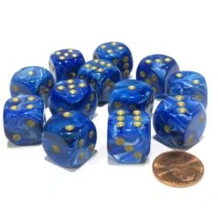 Dice>Vortex 16mm D6 Chessex Dice Block (12 Dice) - Blue with Gold Pips - Your Source for Gaming Essentials