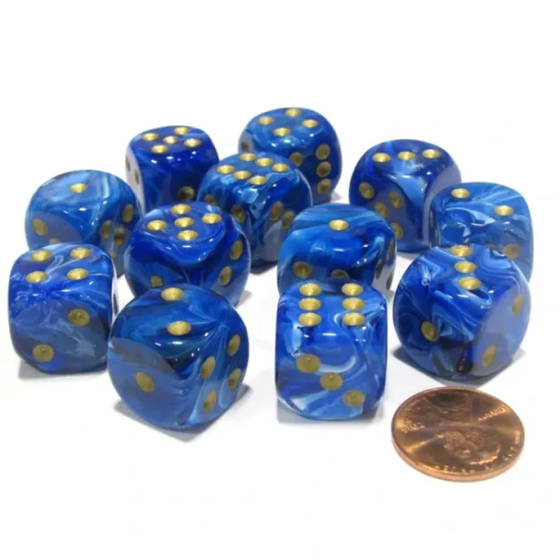 Dice>Vortex 16mm D6 Chessex Dice Block (12 Dice) - Blue with Gold Pips - Your Source for Gaming Essentials