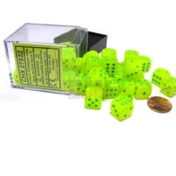 Dice>Vortex 12mm D6 Chessex Dice Block (36 Dice) - Electric Yellow with Green Pips - Your Source for Gaming Essentials