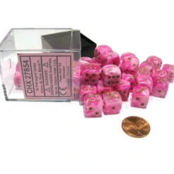 Dice>Vortex 12mm D6 Chessex Dice Block (36 Dice) - Pink with Gold Pips - Your Source for Gaming Essentials