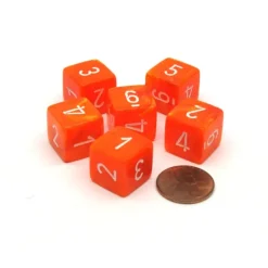 Dice>Vortex 15mm D6 Polyhedral Chessex Dice, 6 Pieces - Solar with White Numbers - Your Source for Gaming Essentials