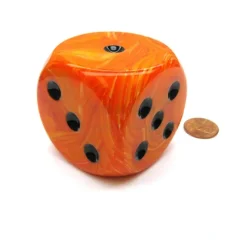 Dice>Vortex 50mm Huge Large D6 Chessex Dice, 1 Piece - Orange with Black Pips - Your Source for Gaming Essentials
