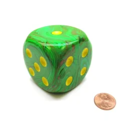 Dice>Vortex 50mm Huge Large D6 Chessex Dice, 1 Piece - Slime with Yellow Pips - Your Source for Gaming Essentials