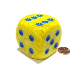 Dice>Vortex 50mm Huge Large D6 Chessex Dice, 1 Piece - Yellow with Blue Pips - Your Source for Gaming Essentials