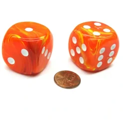 Dice>Vortex 30mm Large D6 Chessex Dice, 2 Pieces - Solar with White Pips - Your Source for Gaming Essentials