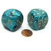 Dice>Vortex 30mm Large D6 Chessex Dice, 2 Pieces - Teal with Gold Pips - Your Source for Gaming Essentials
