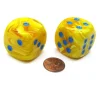 Dice>Vortex 30mm Large D6 Chessex Dice, 2 Pieces - Yellow with Blue Pips - Your Source for Gaming Essentials