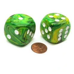 Dice>Vortex 30mm Large D6 Chessex Dice, 2 Pieces - Dandelion with White Pips - Your Source for Gaming Essentials