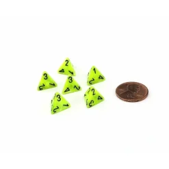 Dice>Vortex 12mm Mini 4 Sided D4 Dice, 6 Pieces - Bright Green with Black Numbers - Your Source for Gaming Essentials