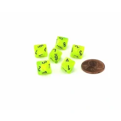 Dice>Vortex 9mm Mini 8 Sided D8 Dice, 6 Pieces - Bright Green with Black Numbers - Your Source for Gaming Essentials