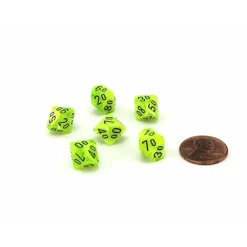 Dice>Vortex 10mm Mini Tens D10 Dice, 6 Pieces - Bright Green with Black Numbers - Your Source for Gaming Essentials