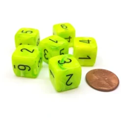Dice>Vortex 15mm 6-Sided D6 Numbered Dice, 6 Pieces - Bright Green with Black Numbers - Your Source for Gaming Essentials