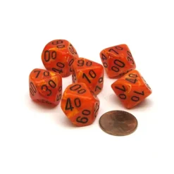 Dice>Vortex 16mm Tens D10 (00-90) Chessex Dice, 6 Pieces - Orange with Black Numbers - Your Source for Gaming Essentials