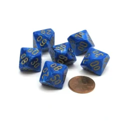 Dice>Vortex 16mm Tens D10 (00-90) Chessex Dice, 6 Pieces - Blue with Gold Numbers - Your Source for Gaming Essentials