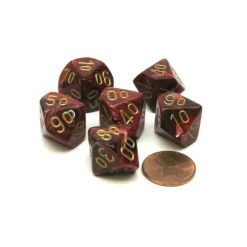 Dice>Vortex 16mm Tens D10 (00-90) Chessex Dice, 6 Pieces - Burgundy with Gold Numbers - Your Source for Gaming Essentials
