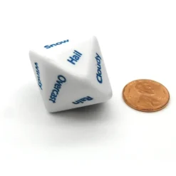 Dice>Weather Dice D14 26mm RPG D&D Setting Die, 1 Piece - White with Blue Words - Your Source for Gaming Essentials