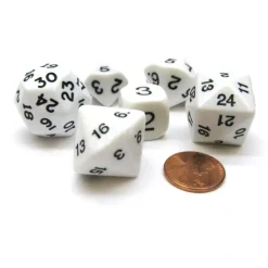 Dice>Who Knew Dice Set, 6 Pack of Unique D3, D5, D7, D16, D24, D30 Dice - White - Your Source for Gaming Essentials
