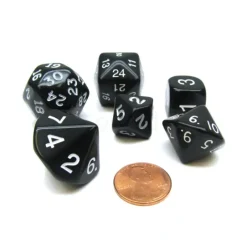 Dice>Who Knew Dice Set, 6 Pack of Unique D3, D5, D7, D16, D24, D30 Dice - Black - Your Source for Gaming Essentials